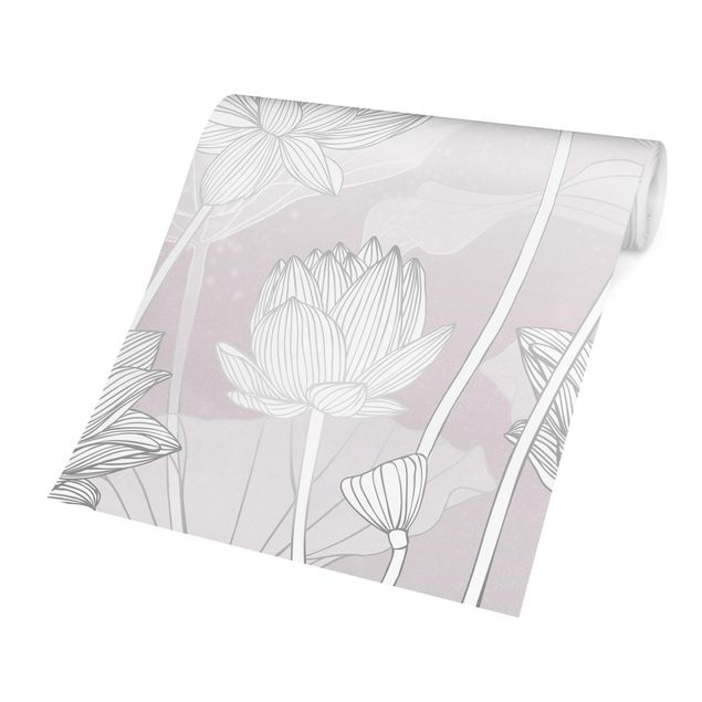 Papeles pintados Lotus Illustration Silver And Violet