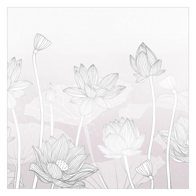 Fotomural - Lotus Illustration Silver And Violet