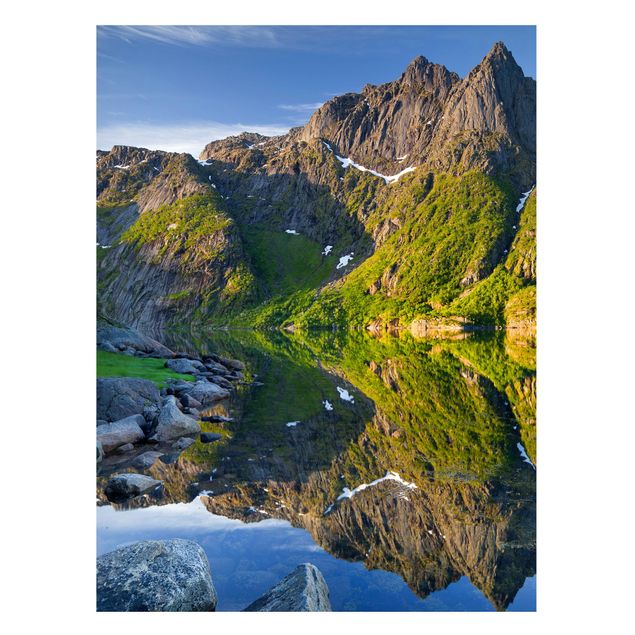 Cuadros de paisajes de montañas Mountain Landscape With Water Reflection In Norway