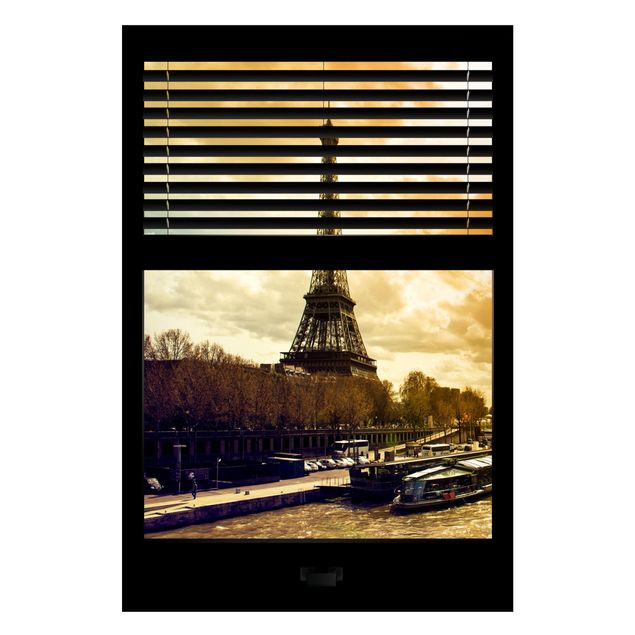 Cuadros de parís Window View Blinds - Paris Eiffel Tower sunset