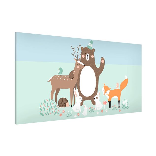 Cuadros de patrones Forest Friends with forest animals blue