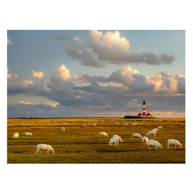 Cuadros paisajes North Sea Lighthouse With Flock Of Sheep