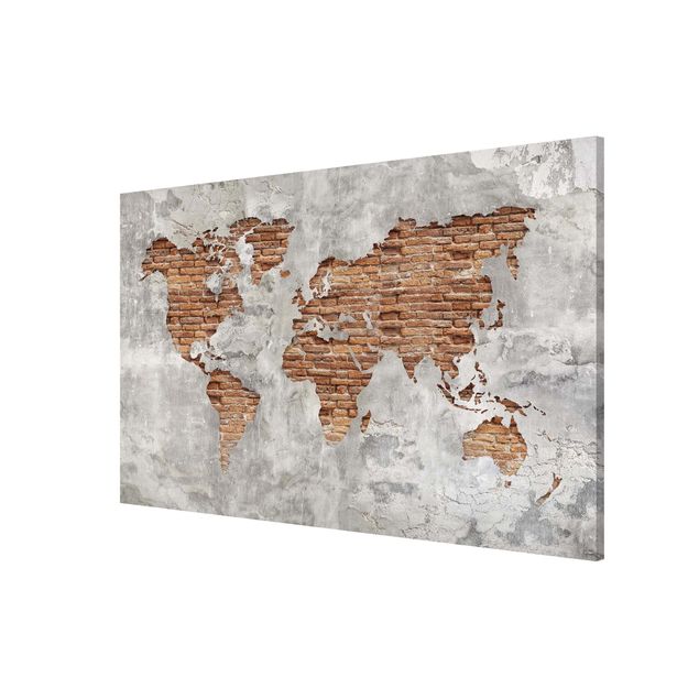 Tableros magnéticos mapamundi Shabby Concrete Brick World Map