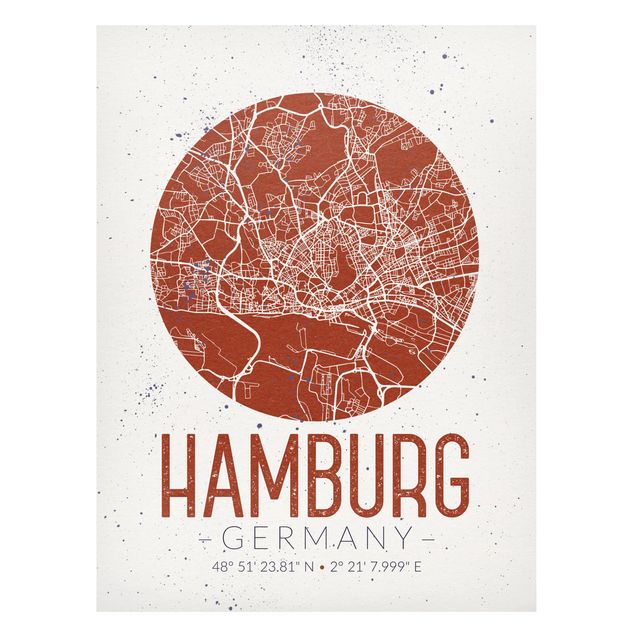 Tableros magnéticos mapamundi Hamburg City Map - Retro