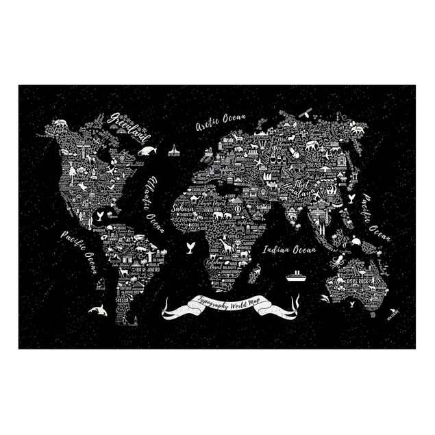 Tableros magnéticos mapamundi Typography World Map Black