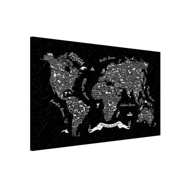 Decoración habitación infantil Typography World Map Black