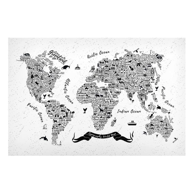 Tableros magnéticos mapamundi Typography World Map White