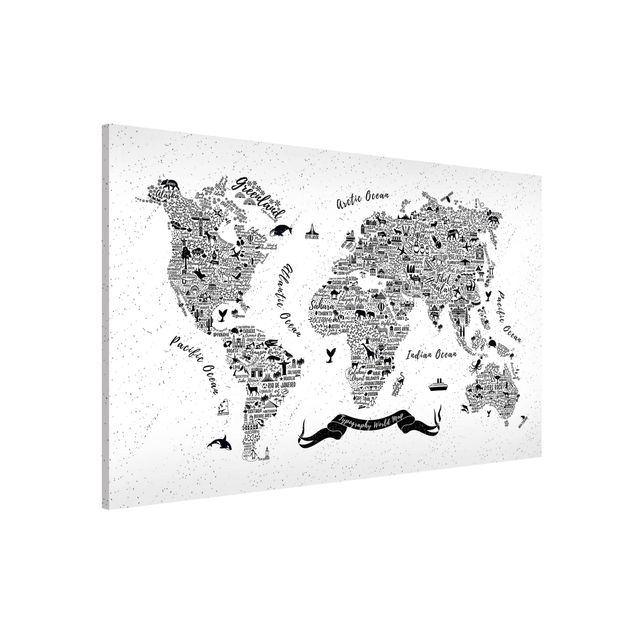 Decoración infantil pared Typography World Map White