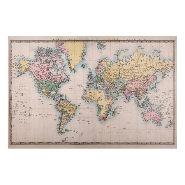 Tableros magnéticos mapamundi Vintage World Map Around 1850