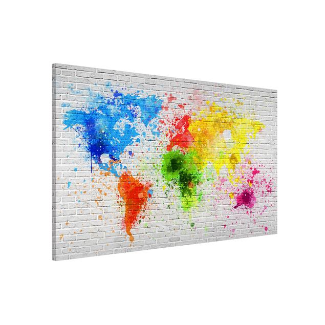 Decoración cocina White Brick Wall World Map