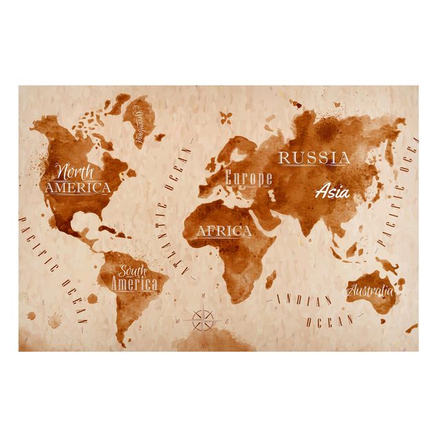 Tableros magnéticos mapamundi World Map Watercolour Beige Brown