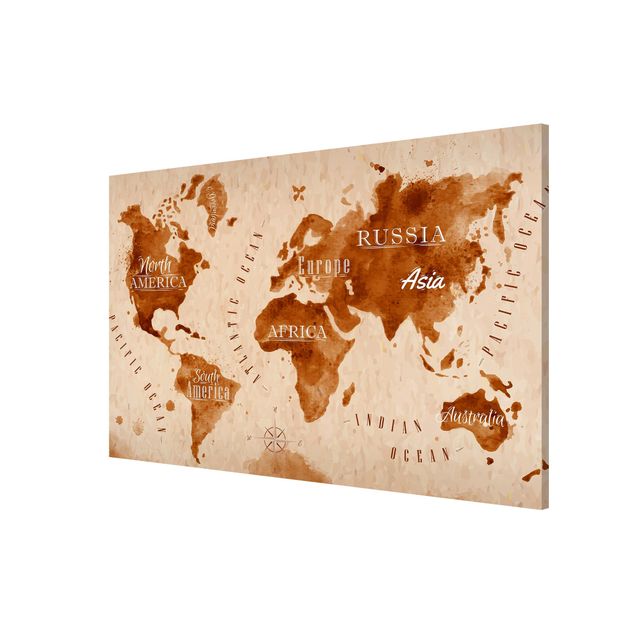 Cuadro mapa del mundo World Map Watercolour Beige Brown
