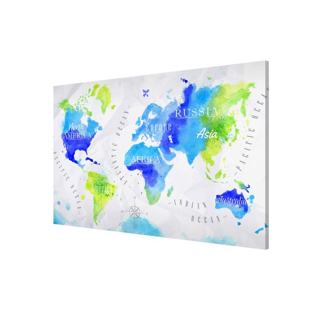 Cuadro de mapamundi World Map Watercolour Blue Green