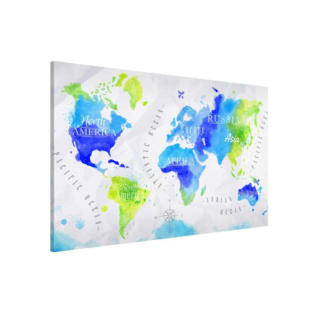 Decoración en la cocina World Map Watercolour Blue Green