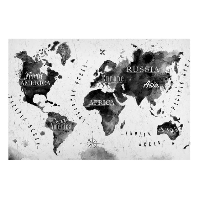 Tableros magnéticos mapamundi World Map Watercolour Black