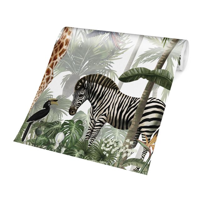 Papel pared flores Majestic animal world in the jungle