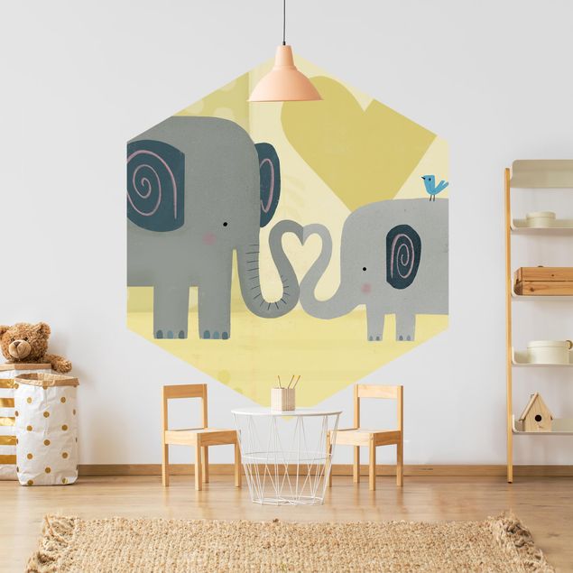 Papel pintado hexagonal Mum And I - Elephants