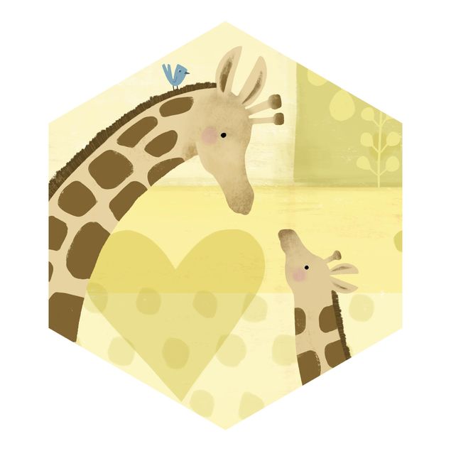 Papel pared amarillo Mum And I - Giraffes