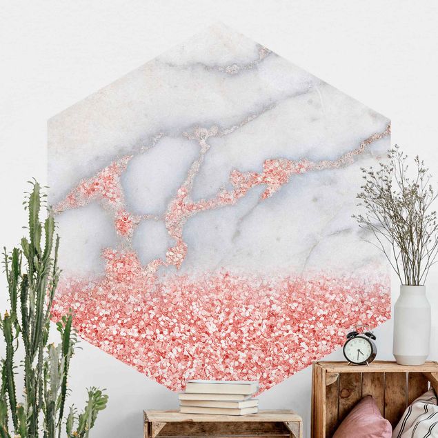 Papel pintado efecto mármol Marble Look With Pink Confetti