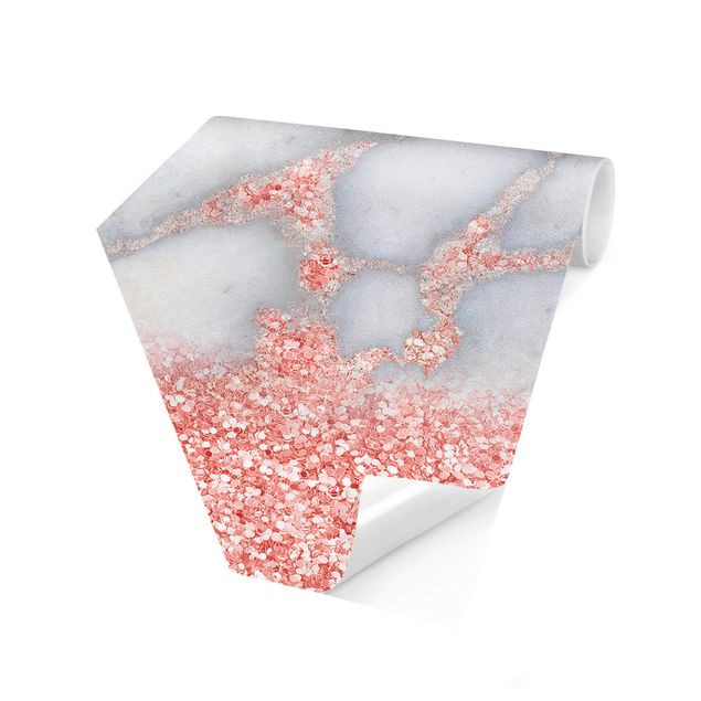 Papel pintado hexagonal Marble Look With Pink Confetti