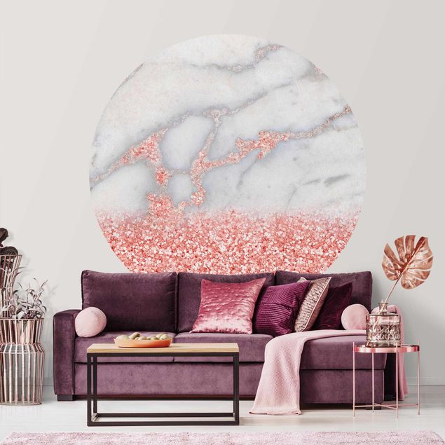 Papel pintado efecto mármol Marble Look With Pink Confetti