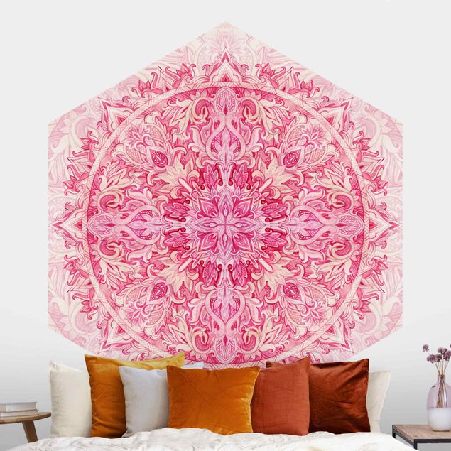 Papel pintado adornos Mandala Watercolour Ornament Pattern Pink