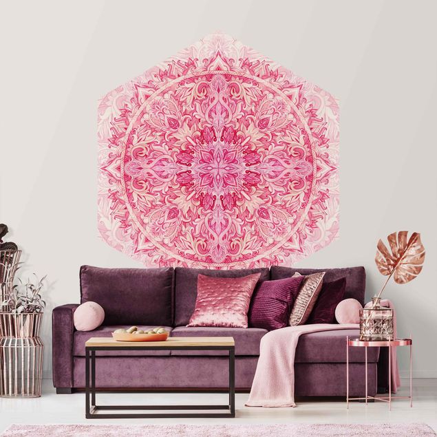 Papel pintado con patrones Mandala Watercolour Ornament Pattern Pink