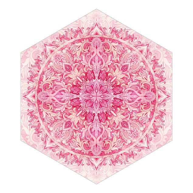 Papel pintado beige Mandala Watercolour Ornament Pattern Pink