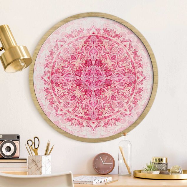 Cuadros redondos modernos Mandala Watercolour Ornament Pattern Pink
