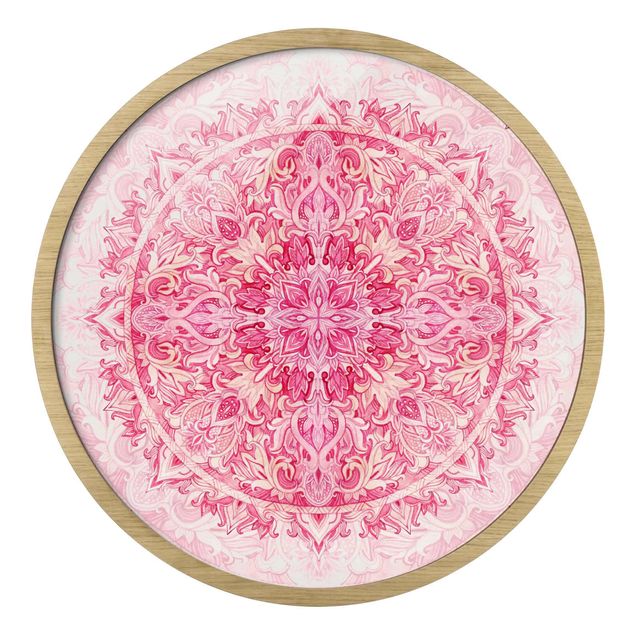 Póster con marco Mandala Watercolour Ornament Pattern Pink