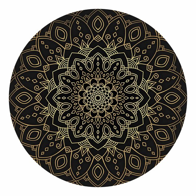 Papel pintado con patrones Mandala Flower Pattern Gold Black