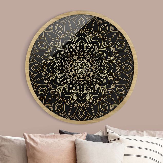 Cuadros de mandalas para dormitorios Mandala Flower Pattern Gold Black