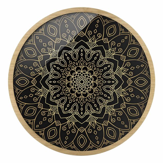 Cuadros modernos Mandala Flower Pattern Gold Black