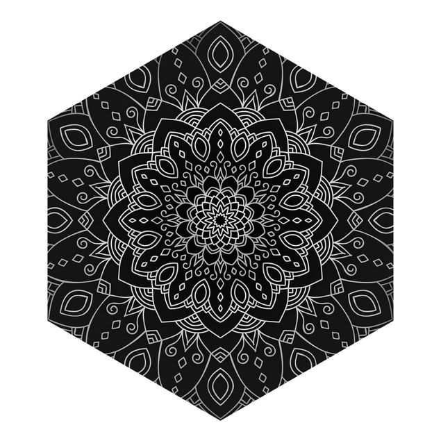 Papel de pared Mandala Flower Pattern Silver Black