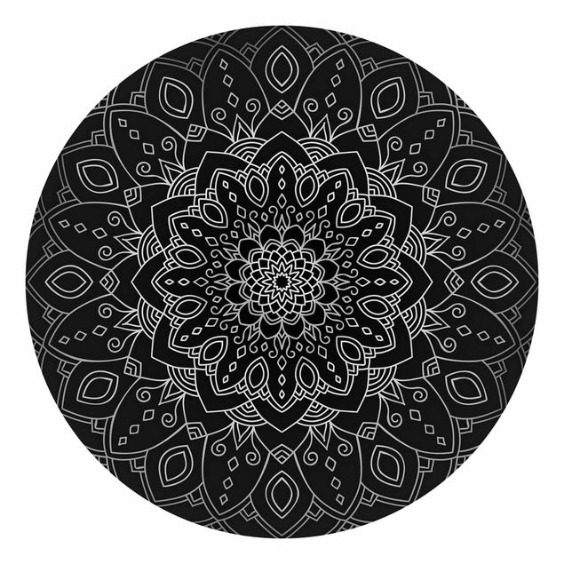 Papel pintado con patrones Mandala Flower Pattern Silver Black