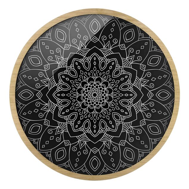 Cuadros decorativos Mandala Flower Pattern Silver Black
