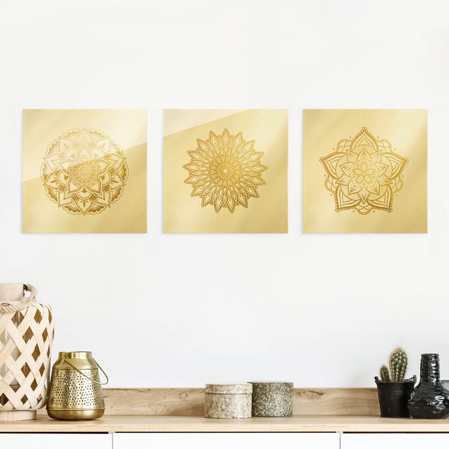 Decoración de cocinas Mandala Flower Sun Illustration Set Gold