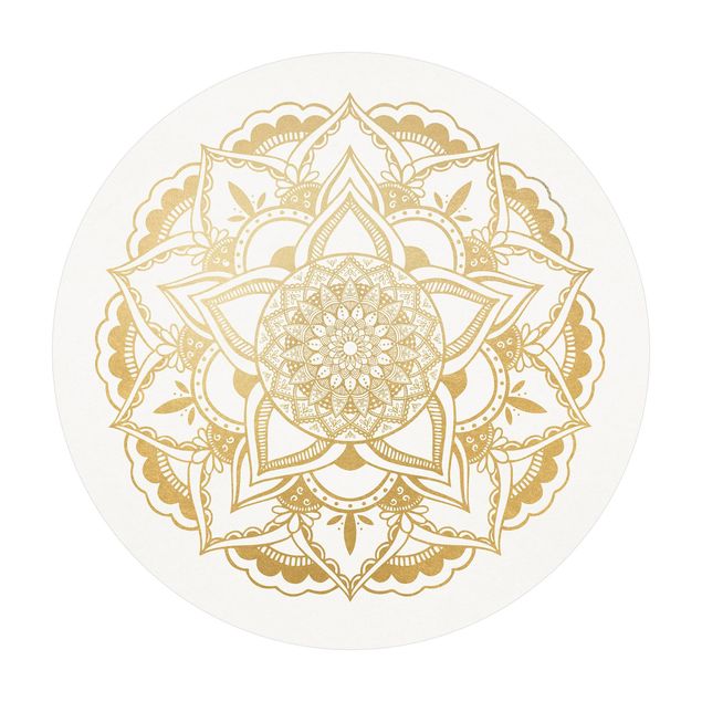 Alfombra redonda Mandala Flower Gold White