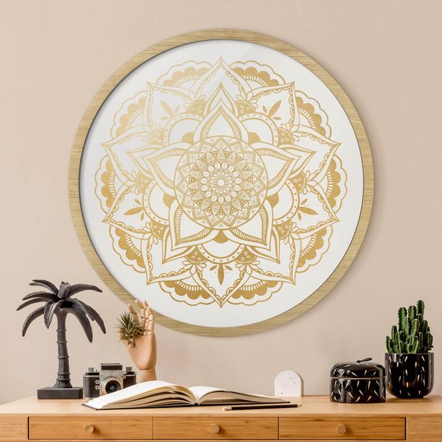 Cuadros de mandalas para dormitorios Mandala Flower Gold White