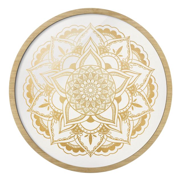 Póster con marco Mandala Flower Gold White
