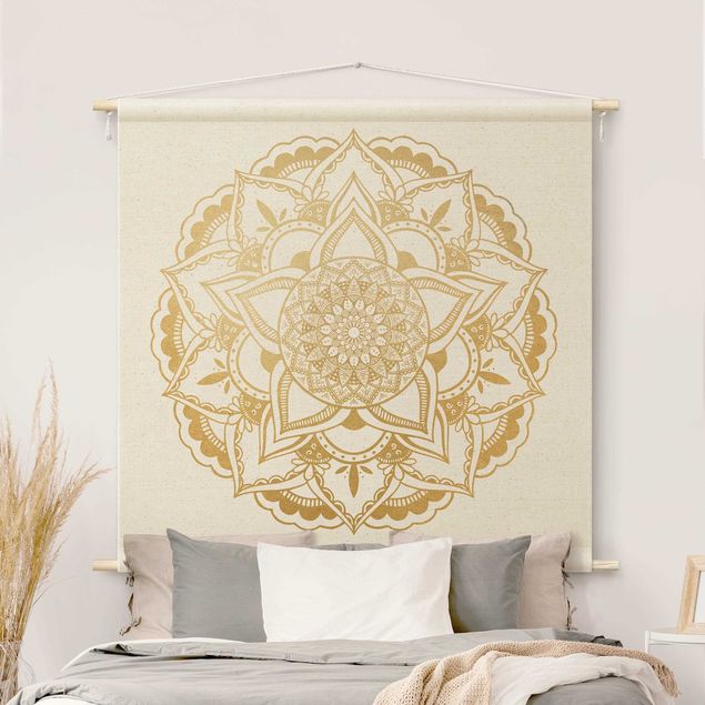 Tapices de pared modernos Mandala Flower Gold White
