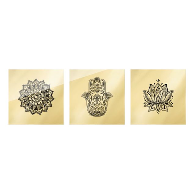 Tableros magnéticos de vidrio Mandala Hamsa Hand Lotus Set On White