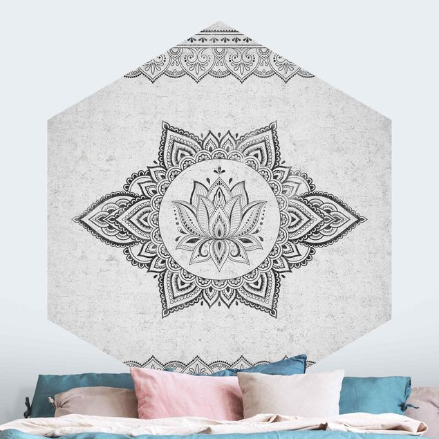 Papel pintado con patrones Mandala Lotus Concrete Look