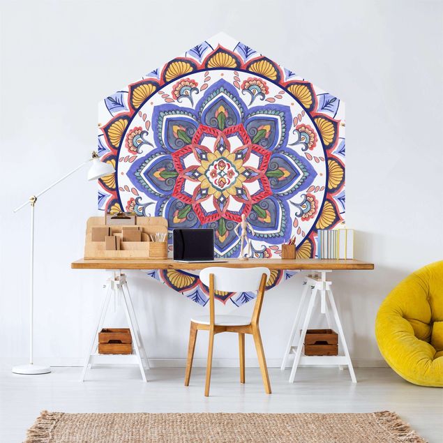 Papel pintado hexagonal Mandala Meditation Chakra