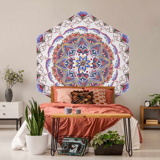 Papel pintado hexagonal Mandala Meditation Pranayama