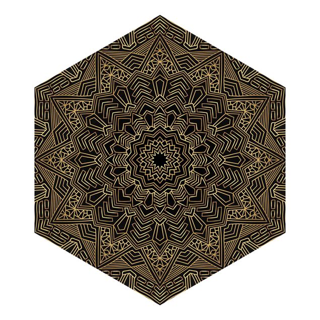 Papel de pared Mandala Star Pattern Gold Black