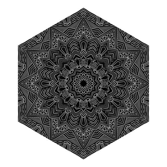 Papel pintado Mandala Star Pattern Silver Black