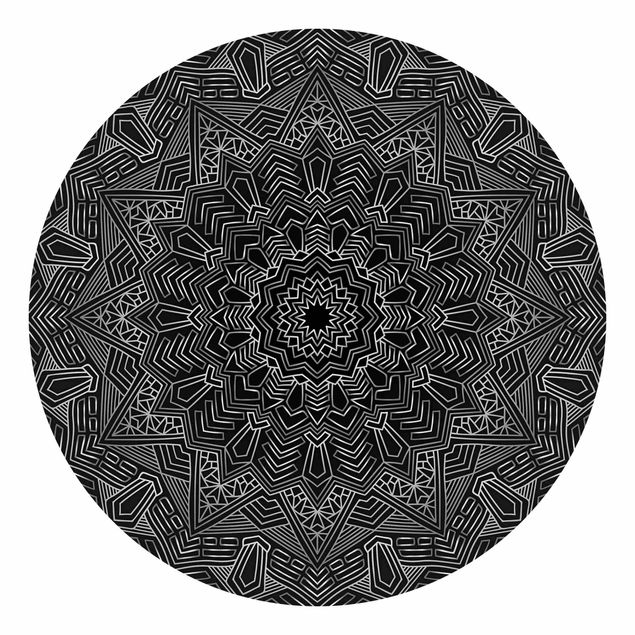 Papel pintado con patrones Mandala Star Pattern Silver Black
