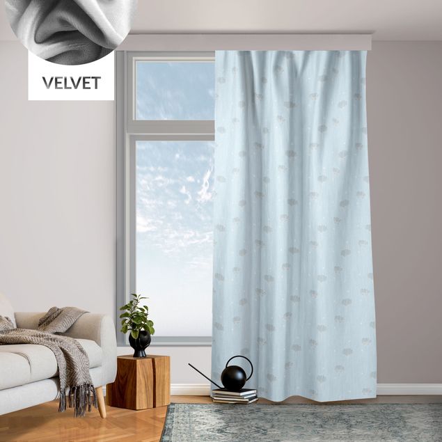 modernas cortinas salon Daisies With Dots - Azure