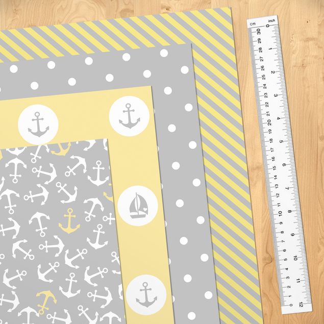 Láminas adhesivas patrones Maritime Pattern Set Squares With Anchor, Stripes And Dots